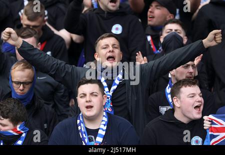 17 April 2022, Glasgow, UK. Celtic FC play Rangers FC in the Scottish Cup semi-final. The winner of this match goes forward to play Hearts Stock Photo