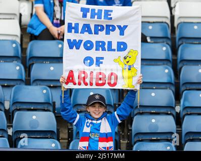 17 April 2022, Glasgow, UK. Celtic FC play Rangers FC in the Scottish Cup semi-final. The winner of this match goes forward to play Hearts Stock Photo