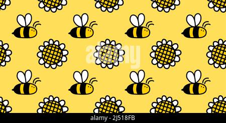 Small cute honey bee and flower hand drawn seamless background, vector drawing Stock Vector