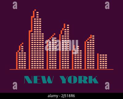 Landscape of New York in vintage style. Skyscrapers in a linear style. Retro banner silhouette of New York for print, posters and promotional material Stock Vector