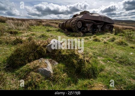 Abandoned Sherman tank in the Peak District National Park at The