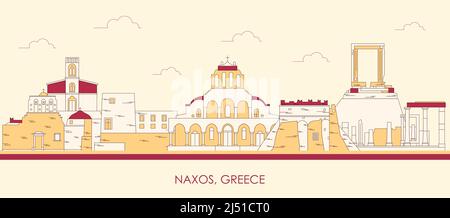 Cartoon Skyline panorama of  Naxos, Cyclades Islands, Greece - vector illustration Stock Vector