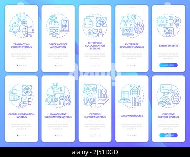 Information processing blue gradient onboarding mobile app screen set Stock Vector