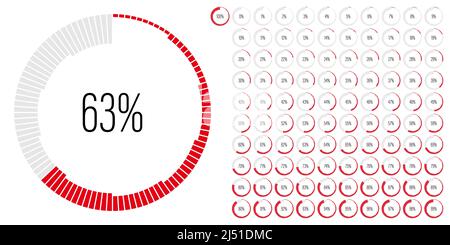 Set of circle percentage diagrams meters from 0 to 100 ready-to-use for web design, user interface UI or infographic - indicator with red Stock Vector