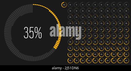 Set of circle percentage diagrams meters from 0 to 100 ready-to-use for web design, user interface UI or infographic - indicator with yellow Stock Vector