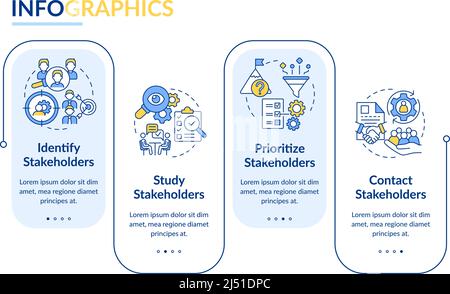 Steps of stakeholder relations rectangle infographic template Stock Vector
