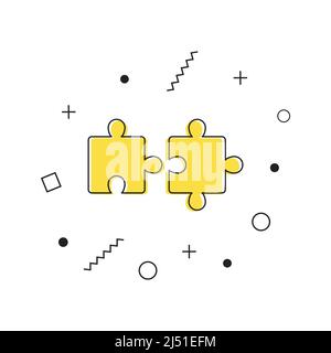 Puzzle pieces. Yellow puzzle icon with geometric shapes on white background. Vector Stock Vector