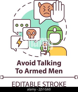 Avoid talking to armed men concept icon Stock Vector
