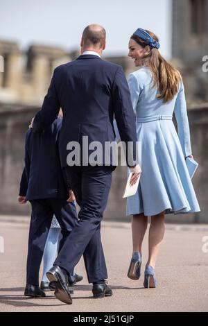 Duke and Duchess of Cambridge with members of the Royal Family attend the Easter Service at St George's Chapel, Windsor Castle, Berkshire, England, UK Stock Photo