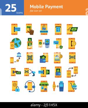 Mobile Payment flat icon set. Vector and Illustration. Stock Vector
