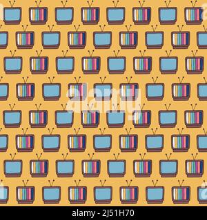 Retro TV pattern. 90s or 80s style doodles seamless background. Colorful old television. Doodle illustration for vintage designs. Stock Vector