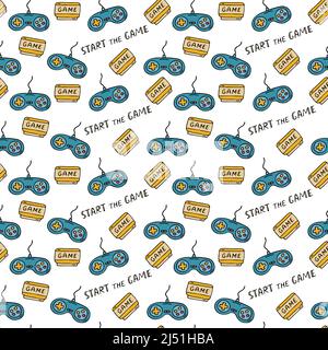 Seamless pattern gamepad in retro style. Game controller vector ...