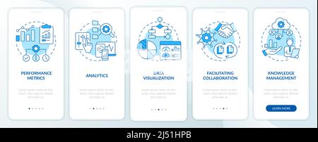 Business intelligence functions blue onboarding mobile app screen Stock Vector