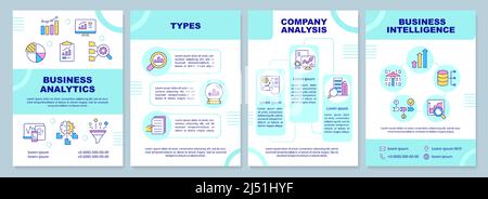 Business data analysis turquoise brochure template Stock Vector