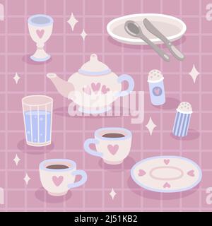 Ceramic tableware set Stock Vector