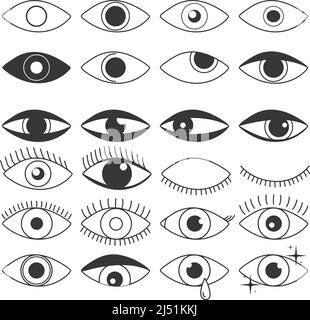 Outline eye icons set. Eyes open and closed vision concept. Vector illustration. Stock Vector