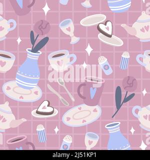 Kitchenware pink pattern Stock Vector