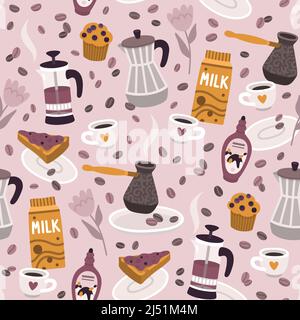 Coffee accessories pattern Stock Vector