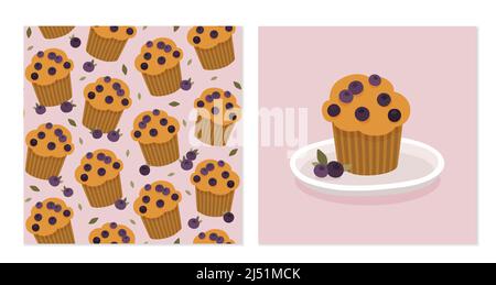 Blueberry maffins cards Stock Vector