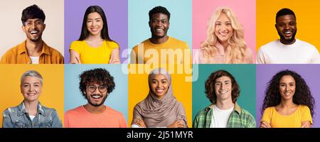 Closeup studio photos of diverse men and women different ages Stock Photo