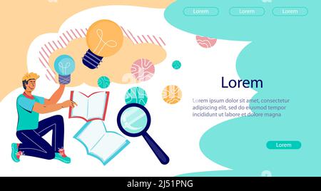 Bright business idea and applied knowledge to achieve success. Applying knowledge of ideas and learning to improve skills concept for website, flat ve Stock Vector