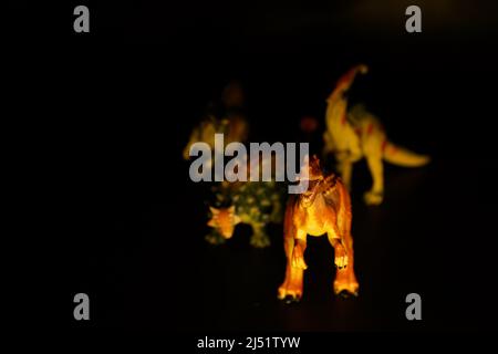 Dinosaurs toys, T-rex , Spinosaurus, Velocipraptor, Ankylosaurus Stock Photo