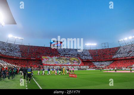 Sevilla FC fans  during the La Liga match between Sevilla FC and Real Madrid played at Sanchez Pizjuan Stadium on April 17, 2022 in Sevilla, Spain. (Photo by Antonio Pozo / PRESSINPHOTO) Stock Photo