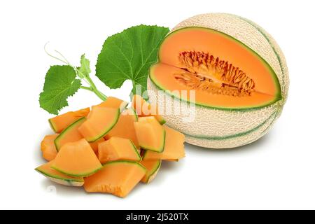 Cantaloupe melon isolated on white background with clipping path and full depth of field, Stock Photo