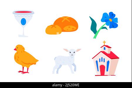 Easter traditions and Christianity - flat design style icons set Stock Vector