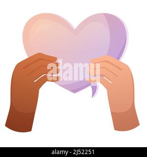 Two Hand hold heart shaped speech bubble for concept design. Cartoon vector isolated illustration. Message balloon with empty copy space. Stock Vector