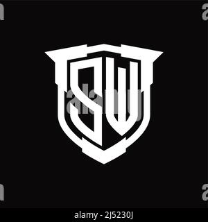 Letter SW, WS monogram and shield sign combination. Line art logo ...