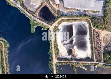 Aerial view of a large wastewater treatment and biogas production ...