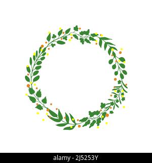 Hand drawn doodle leaf wreath, copy space frame. Minimalistic vector design element for prints Stock Vector