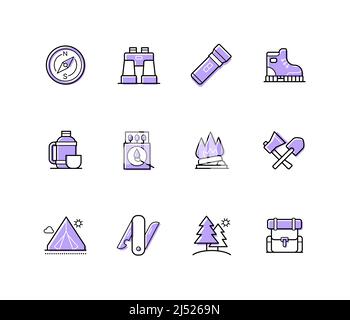 Hiking and campaign - modern line design style icons set Stock Vector