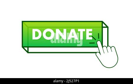 Donate with cursor button. Internet icon. Pointer click icon. Vector stock illustration. Stock Vector