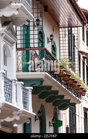 The historic facades at old town known as Casco Viejo in Panama City, Panama., Central America Stock Photo