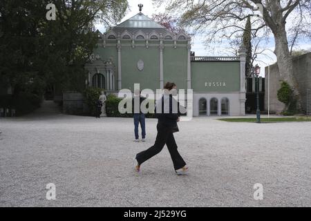 Tourists and locals visit the Biennale Arte during the 59th International Art Exhibition on April 20, 2022 in Venice, Italy. Stock Photo