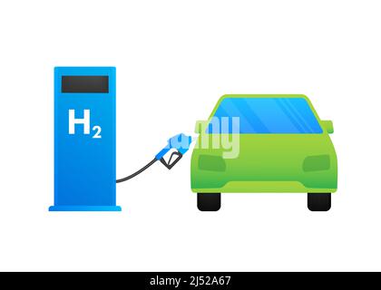 Hydrogen car station, H2 gas. Renewable Eco Energy. Vector stock illustration. Stock Vector
