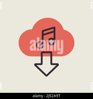 Cloud download music icon flat vector icon. Music sign. Graph symbol for music and sound web site and apps design, logo, app, UI Stock Vector