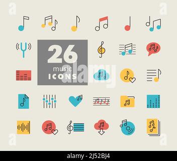 Music notes vector icons set. Graph symbol for music and sound web site and apps design, logo, app, UI Stock Vector
