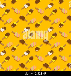 Colorful pattern with different delicious popsicles ice cream drawn in flat style Stock Vector