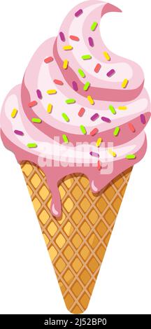 Waffle cone filled with three tasty scoops ice cream summer dessert Stock Vector