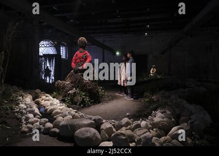 Tourists and locals visit the Biennale Arte during the 59th International Art Exhibition on April 20, 2022 in Venice, Italy. Stock Photo