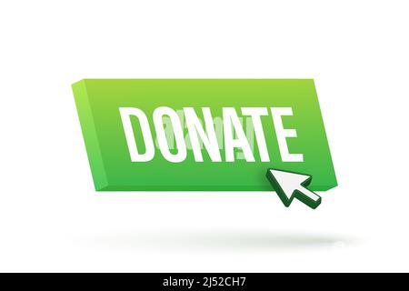 Donate with cursor button. Internet icon. Pointer click icon. Vector stock illustration. Stock Vector