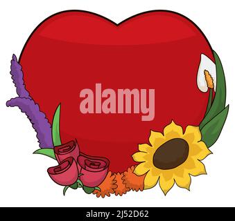 Red heart with beautiful floral decoration over white background, Vector illustration Stock Vector