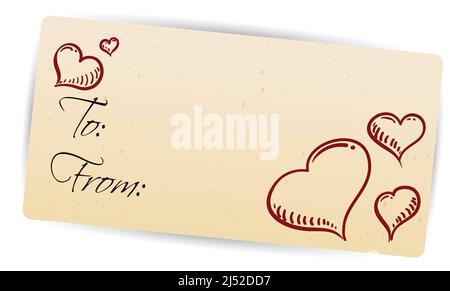 Commemorative gift card template written in a scroll paper with heart decorations in hand drawn style. Stock Vector