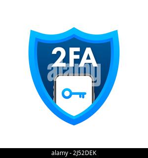Two step authentication 2fa, flat cartoon smartphone and computer safety login or signin. Vector stock illustration. Stock Vector