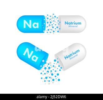 Na, Natrium blue shining pill capsule icon. Vector stock illustration Stock Vector