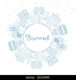 Outline Bismarck North Dakota City Skyline with Blue Buildings and Copy Space. Vector Illustration. Bismarck USA Cityscape with Landmarks. Business an Stock Vector