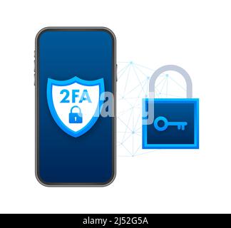 Two step authentication 2fa, flat cartoon smartphone and computer safety login or signin. Vector stock illustration. Stock Vector